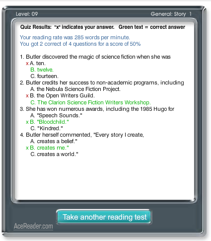 My freereadingtest.com test