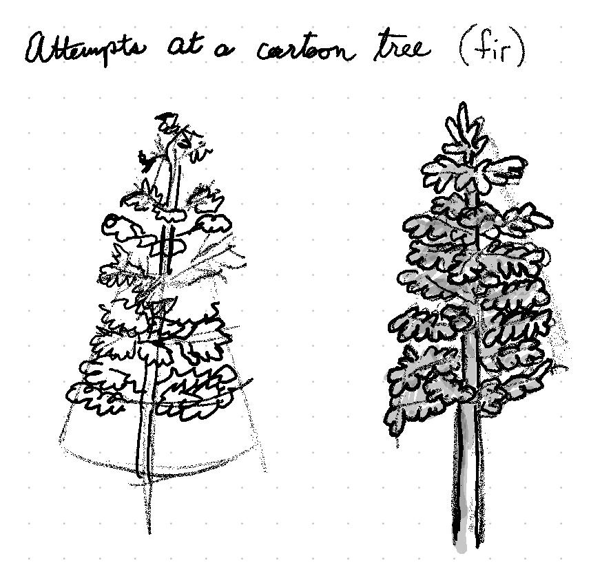 Some attempts at cartoon fir trees